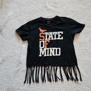 ADAPT State of Mind Graphic Tee with Fringe and Bold Print Black Sz Small Indie